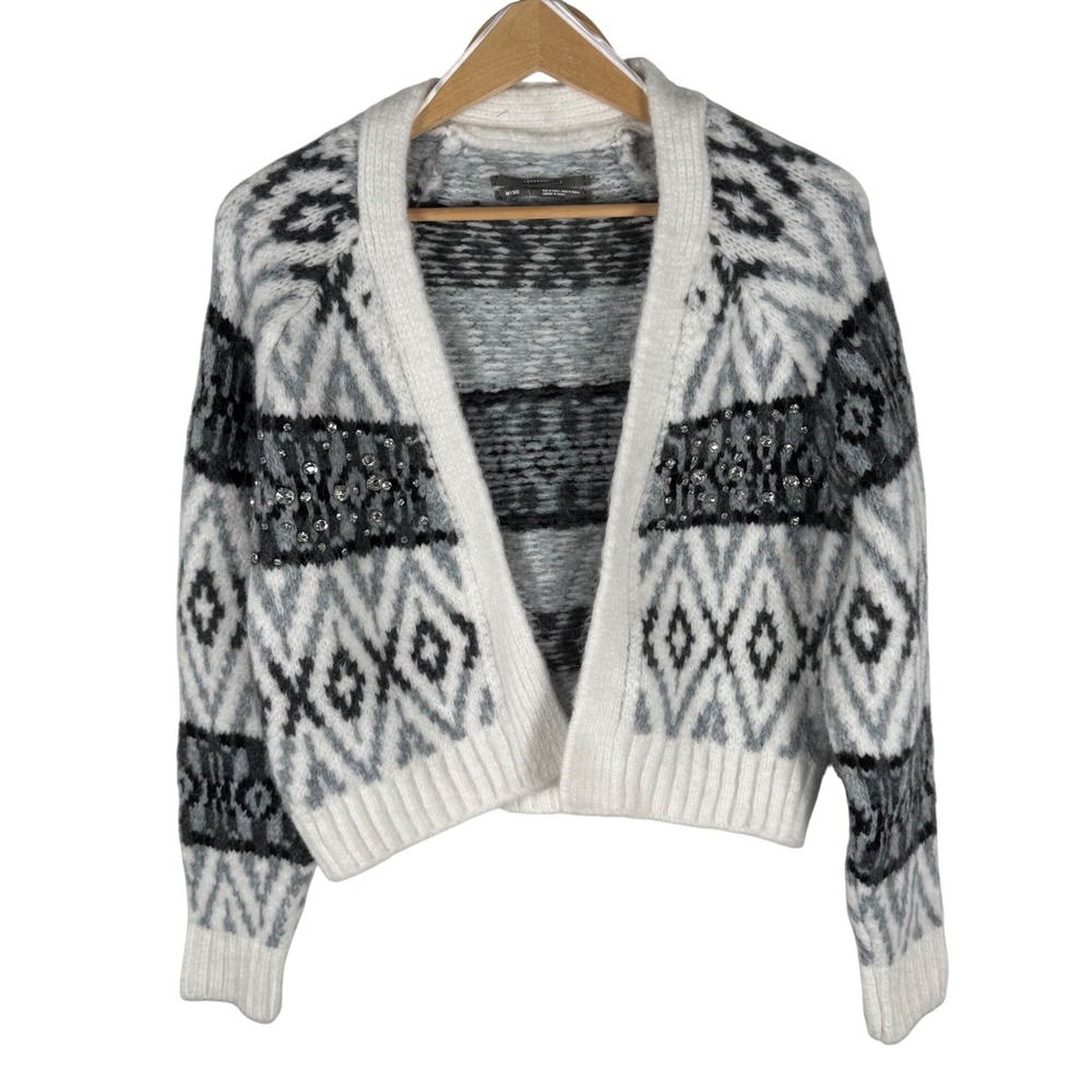 Anthropologie Fair Isle Rhinestone Embellished Open Front Cardigan Sweater OS